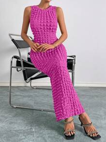 SHEIN Privé 素色無袖連衣裙 - 玫紅色 - 查看 7