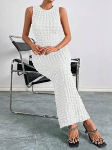SHEIN Privé Solid Sleeveless Dress - White - View 7