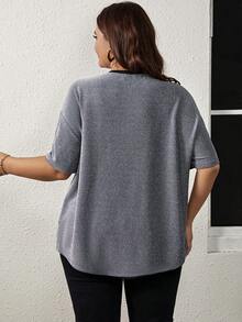 SHEIN LUNE Áo thun Plus size Tương phản ràng buộc màu trơn Buổi tiệc - Bạc - Xem 3