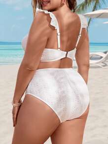 SHEIN Plus Size Ruffle Trim Push Up Bikini Set Summer Beach - White - View 4