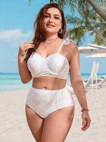 SHEIN Plus Size Ruffle Trim Push Up Bikini Set Summer Beach - White - View 5