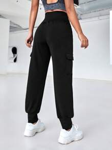 Yoga Basic 寬腰帶側翻蓋口袋工裝運動褲