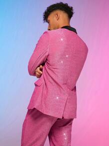 FeverCity Áo khoác Blazer nam cài khuy đơn lấp lánh, dành cho mùa thu đông - Màu Hồng Tươi - Xem 2