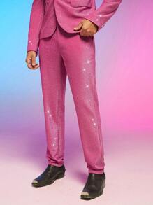 FeverCity Men Glitter Suit Trousers - Pink - View 1