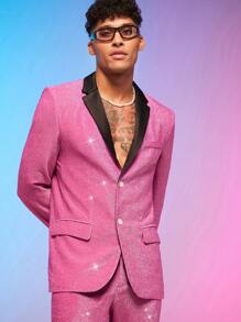 FeverCity Áo khoác Blazer nam cài khuy đơn lấp lánh, dành cho mùa thu đông - Màu Hồng Tươi - Xem 8
