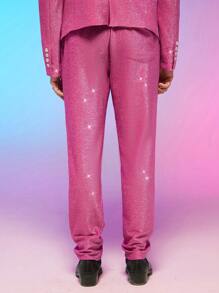 FeverCity Men Glitter Suit Trousers - Pink - View 2