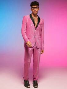 FeverCity Men Glitter Suit Trousers - Pink - View 3
