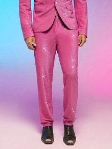 FeverCity Men Glitter Suit Trousers - Pink - View 4