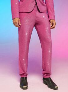 FeverCity Men Glitter Suit Trousers - Pink - View 6