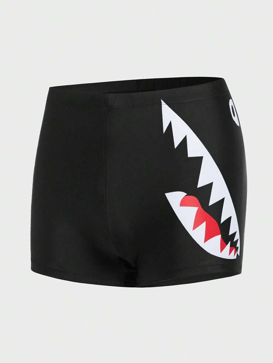 ZELFYO Men Cartoon Graphic Square Leg Swim Trunks - Black - View 1