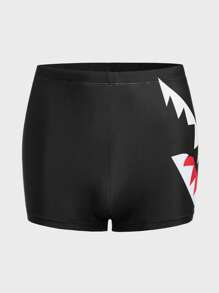 ZELFYO Men Cartoon Graphic Square Leg Swim Trunks - Black - View 3