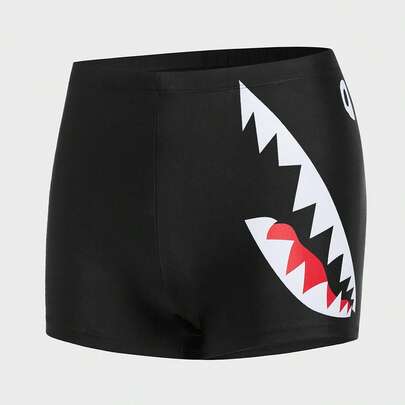 Men Cartoon Graphic Square Leg Swim Trunks