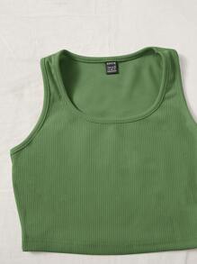 SHEIN EZwear 大碼素色背心上衣和腰部抽繩短褲 - 橄欖綠 - 查看 4