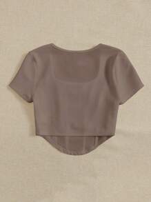 SHEIN EZwear Square Neck Seam Detail Asymmetrical Hem Tee