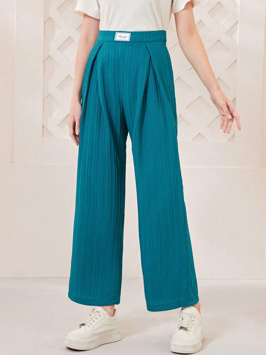 Mulvari 字母補丁細節闊腿褲 - 水鴨藍 - 查看 1