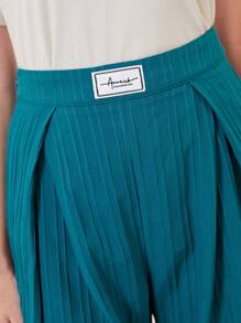 Mulvari 字母補丁細節闊腿褲 - 水鴨藍 - 查看 6