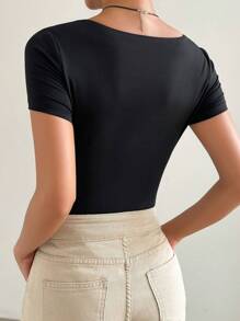 SHEIN EZwear 夏季黑色y2k情人節白色針織女式心形圖案連身衣 - 黑色 - 查看 2