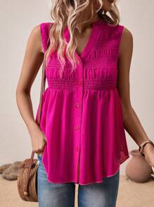 SHEIN LUNE Camisa sin manga unicolor con botón delantero - Rosa Fucsia - Ver 6