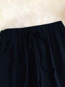 SHEIN LUNE 大碼腰部打結闊腿褲 - 藏蓝色 - 查看 3