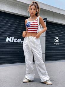 Muchica Summer Outfits Americana Print Crop Cami Top - Multicolor - View 6