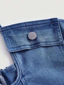 SHEIN ICON 十字交叉後綁帶短款吊脖牛仔上衣 - 中等水洗藍 - 查看 3