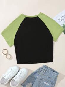 Flirla Camiseta con estampado de letra de manga raglán