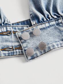 SHEIN ICON 紐扣細節吊脖牛仔上衣 - 淺色水洗藍 - 查看 4