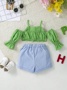 嬰兒荷葉邊挖肩荷葉袖短上衣和短褲套裝 - 彩色 - 查看 2