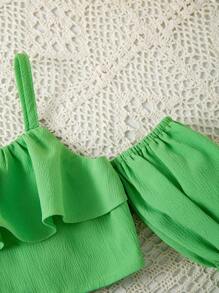 嬰兒荷葉邊挖肩荷葉袖短上衣和短褲套裝 - 彩色 - 查看 4