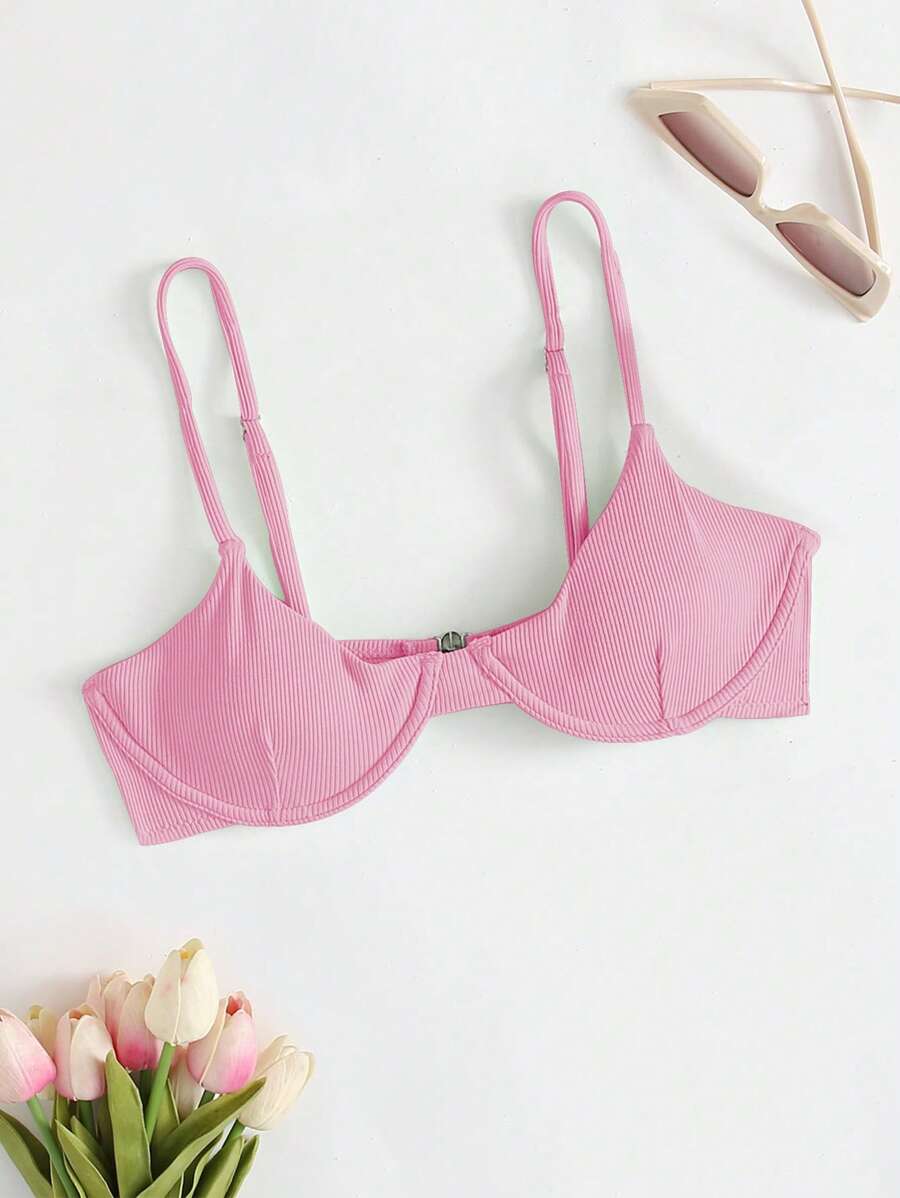 Swim Mod Summer Beach Rib Underwire Bikini Top - Pink - View 1