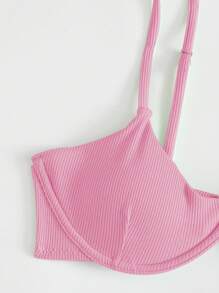 Swim Mod Summer Beach Rib Underwire Bikini Top - Pink - View 4