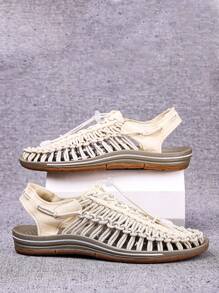 Thiết kế dây rút dành cho nam Thiết kế khoét rỗng Dép thông thường, Dép vải màu be giải trí - Màu be - Xem 2