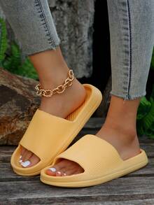 女士極簡單帶前衛黃色拖鞋 - 黃色 - 查看 2