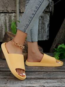 女士極簡單帶前衛黃色拖鞋 - 黃色 - 查看 5