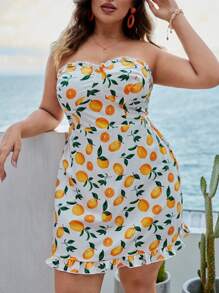 SHEIN VCAY Vestido tubo con estampado de fruta bajo con fruncido