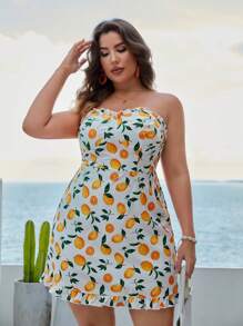 SHEIN VCAY Vestido tubo con estampado de fruta bajo con fruncido