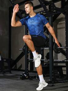 SHEIN Fitness Conjunto Deportivo Para Hombre Con Letra Gráfica Y Manga Raglán, Traje Atlético, Traje De Entrenamiento - Multicolor - Ver 3