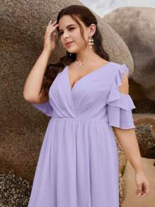 SHEIN Belle 1 pieza Vestido de dama de honor ribete con fruncido de hombros descubiertos maxi - Lila Púrpura - Ver 6