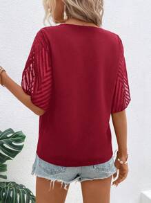 SHEIN LUNE Áo sơ mi nữ Nút phía trước màu trơn Giải trí - Đỏ - Xem 2