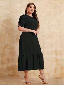 SHEIN Clasi Vestido de manga farol bajo con fruncido