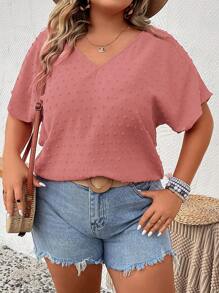 SHEIN LUNE Áo sơ mi Plus Size màu trơn Giải trí - Bụi hồng - Xem 1