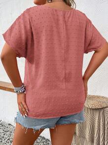 SHEIN LUNE Áo sơ mi Plus Size màu trơn Giải trí - Bụi hồng - Xem 2