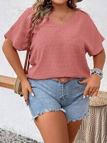 SHEIN LUNE Áo sơ mi Plus Size màu trơn Giải trí - Bụi hồng - Xem 3