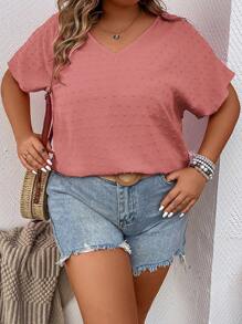 SHEIN LUNE Áo sơ mi Plus Size màu trơn Giải trí - Bụi hồng - Xem 5