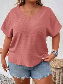 SHEIN LUNE Áo sơ mi Plus Size màu trơn Giải trí - Bụi hồng - Xem 6