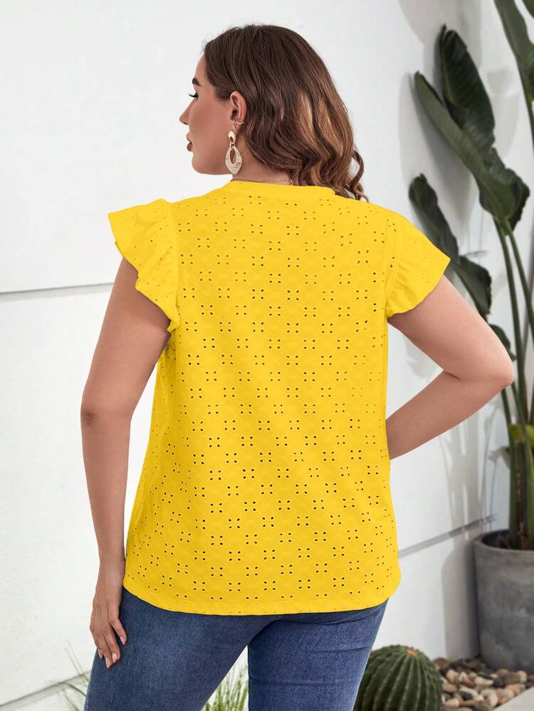 Plus Eyelet Embroidery Butterfly Sleeve Tee