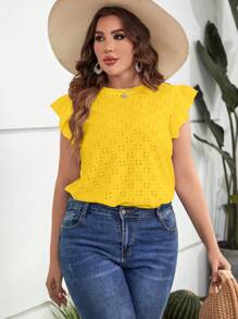 SHEIN LUNE Plus Eyelet Embroidery Butterfly Sleeve Tee