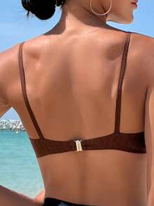 SHEIN Swim Summer Beach Solid Tie Front Underwire Bikini Top