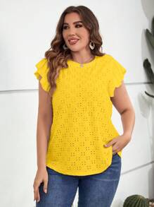 SHEIN LUNE Plus Eyelet Embroidery Butterfly Sleeve Tee