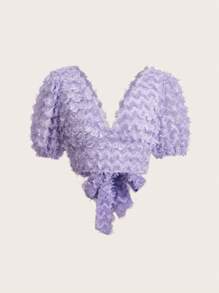 SHEIN MOD Solid Fuzzy Crop Blouse - Purple - View 1